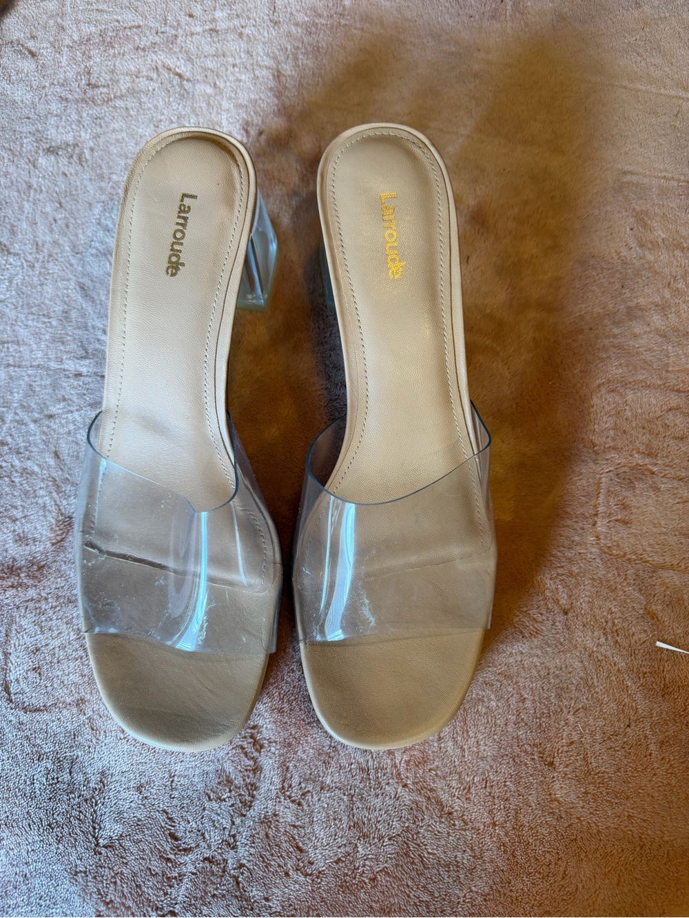 Larroude Clear Strap Beige Slide Mules